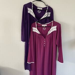 Eileen West Bundle (2) Long Sleeve Lace Trim Cotton Nightgowns (M)